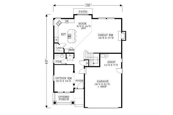 Floor Plan - Main Floor for Craftsman House Plan #53-486 - 3 bed, 2.5 bath