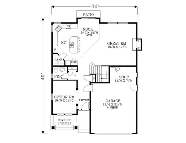 Architectural House Design - Craftsman Floor Plan - Main Floor Plan #53-486