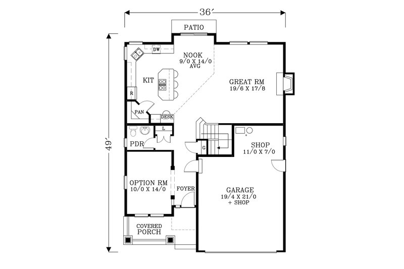 Architectural House Design - Floor Plan - Main Floor for Craftsman House Plan #53-486 - 3 bed, 2.5 bath