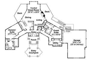 Floor Plan - Main Floor for Craftsman House Plan #124-848 - 4 bed, 3.5 bath