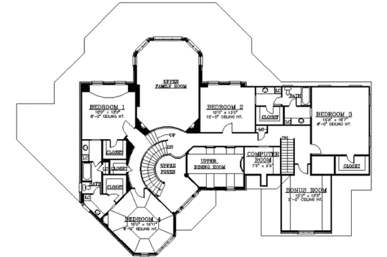 Floor Plan - Upper Floor for Traditional House Plan #119-234 - 5 bed, 3 bath