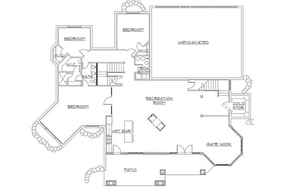 Floor Plan - Lower Floor for European House Plan #5-406 - 5 bed, 4.5 bath