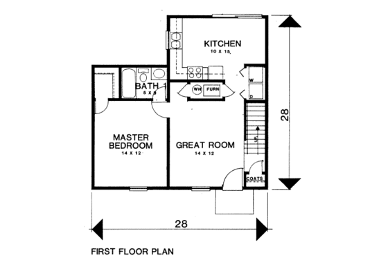 Floor Plan - Main Floor for Traditional House Plan #30-191 - 3 bed, 2 bath
