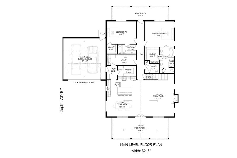 House Design - Floor Plan - Main Floor for Farmhouse House Plan #932-1195 - 3 bed, 3.5 bath