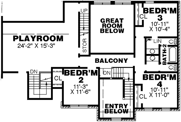 Traditional Floor Plan - Upper Floor Plan #34-209