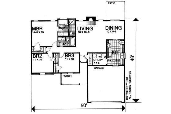 Exterior - Front Elevation 3 for Traditional House Plan #30-377 - 3 bed, 2 bath