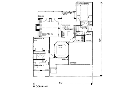 Floor Plan - Main Floor for Traditional House Plan #30-160 - 3 bed, 2 bath