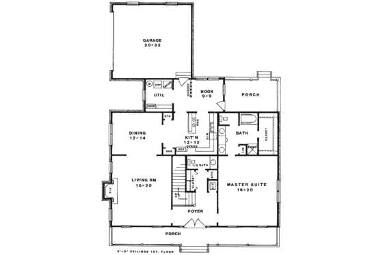 Floor Plan - Main Floor for Country House Plan #14-223 - 3 bed, 2.5 bath