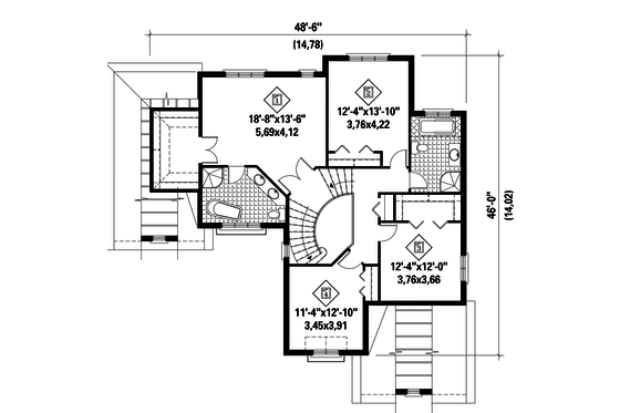 Floor Plan - Upper Floor for European House Plan #25-4713 - 4 bed, 2 bath