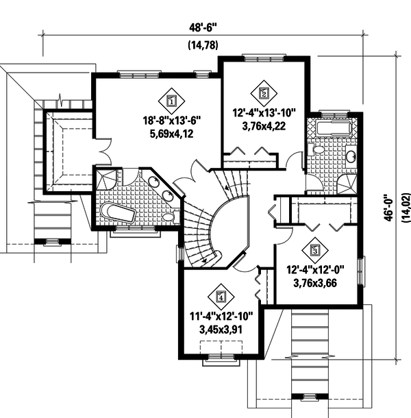 European Floor Plan - Upper Floor Plan #25-4713