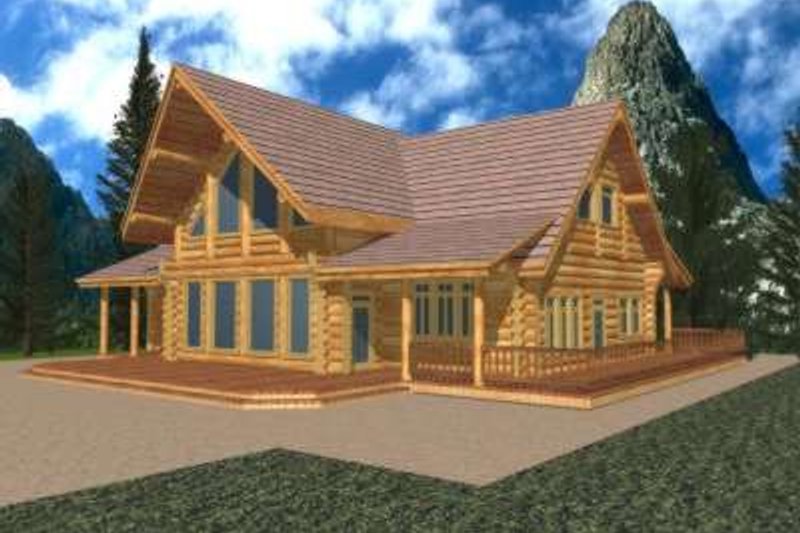 Dream House Plan - Log Exterior - Front Elevation Plan #117-402