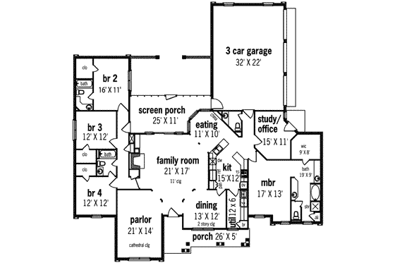 Floor Plan - Main Floor for European House Plan #45-250 - 4 bed, 3.5 bath