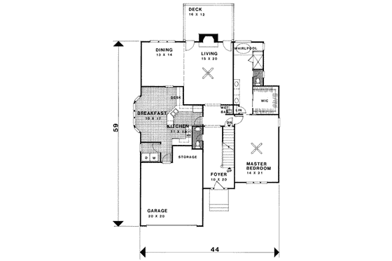 Floor Plan - Main Floor for European House Plan #56-193 - 3 bed, 2.5 bath
