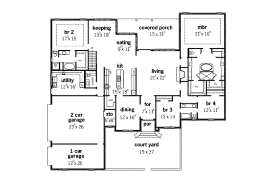 Floor Plan - Main Floor for European House Plan #16-317 - 4 bed, 3.5 bath