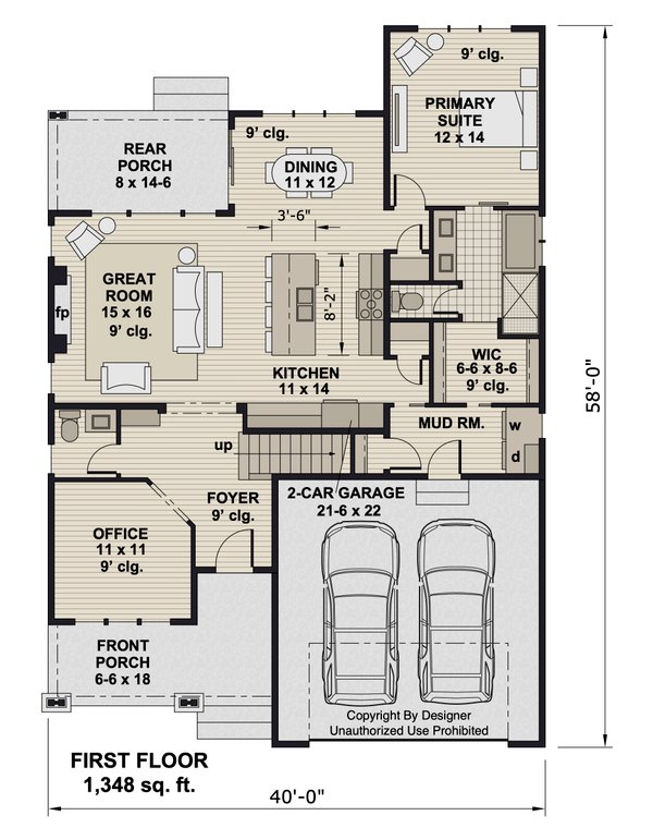 House Blueprint - Craftsman Floor Plan - Main Floor Plan #51-1406