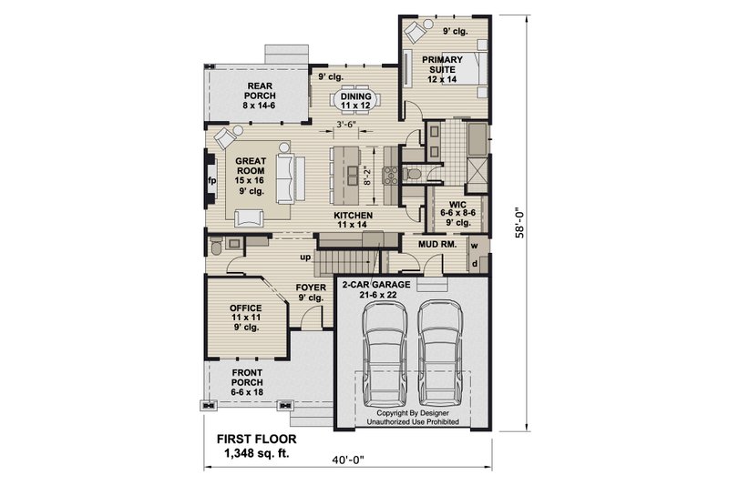 Architectural House Design - Floor Plan - Main Floor for Craftsman House Plan #51-1406 - 3 bed, 2.5 bath