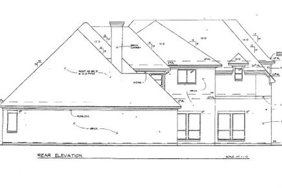 Exterior - Rear Elevation for Tudor House Plan #141-287 - 4 bed, 4.5 bath