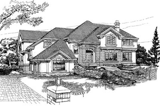 Exterior - Front Elevation for European House Plan #47-341 - 4 bed, 5 bath