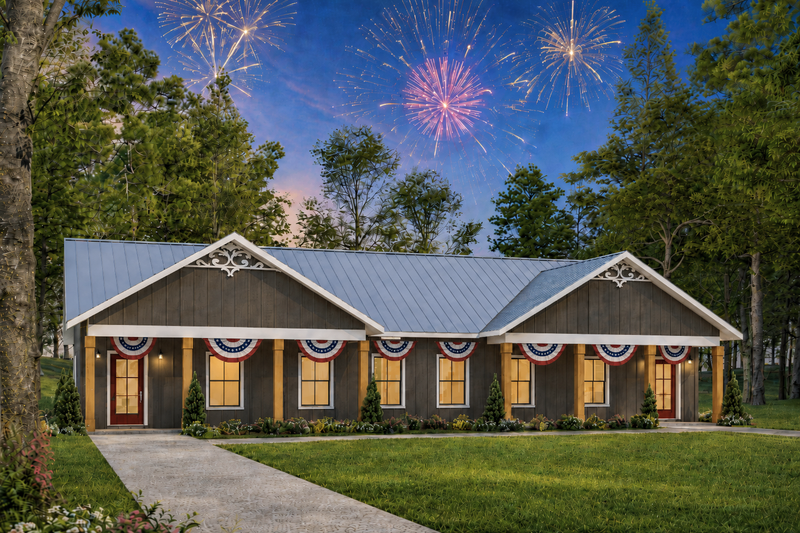 House Blueprint - Exterior - Front Elevation 3 for Farmhouse House Plan #44-303 - 4 bed, 4 bath