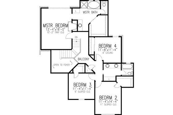 Floor Plan - Upper Floor for European House Plan #410-365 - 4 bed, 2.5 bath