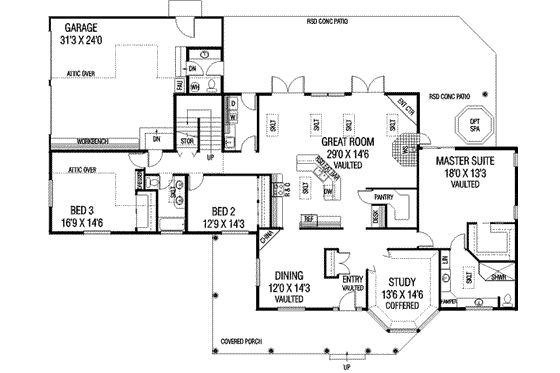 Floor Plan - Main Floor for Southern House Plan #60-626 - 3 bed, 4 bath