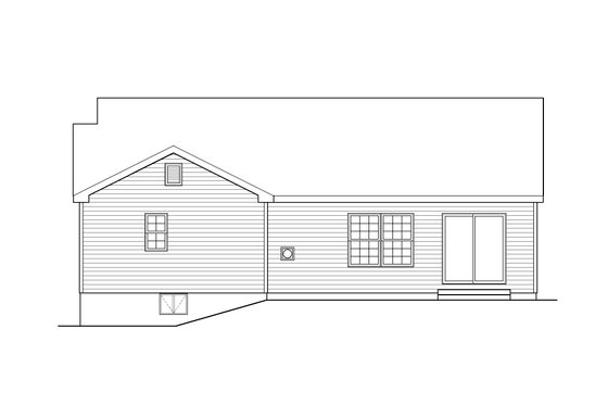 Exterior - Rear Elevation for Ranch House Plan #22-579 - 3 bed, 2.5 bath