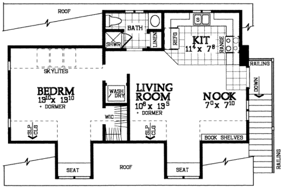 Floor Plan - Upper Floor for Traditional House Plan #72-285 - 1 bed, 1 bath