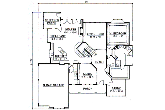 Floor Plan - Main Floor for Traditional House Plan #67-443 - 4 bed, 3.5 bath