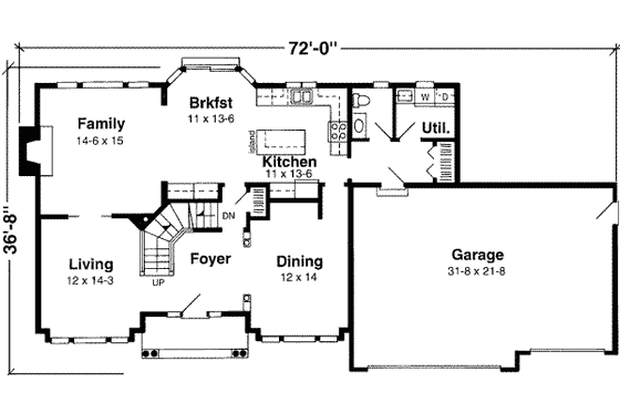 Floor Plan - Main Floor for Traditional House Plan #312-146 - 3 bed, 2.5 bath
