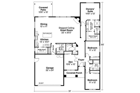 Floor Plan - Main Floor for Ranch House Plan #124-1189 - 3 bed, 2.5 bath