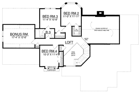 Floor Plan - Upper Floor for European House Plan #40-426 - 4 bed, 3 bath
