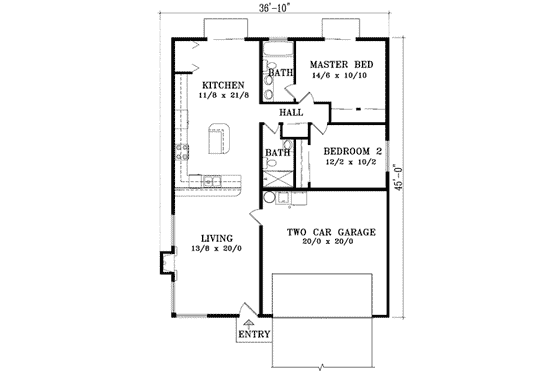 Floor Plan - Main Floor for Adobe / Southwestern House Plan #1-234 - 2 bed, 2 bath