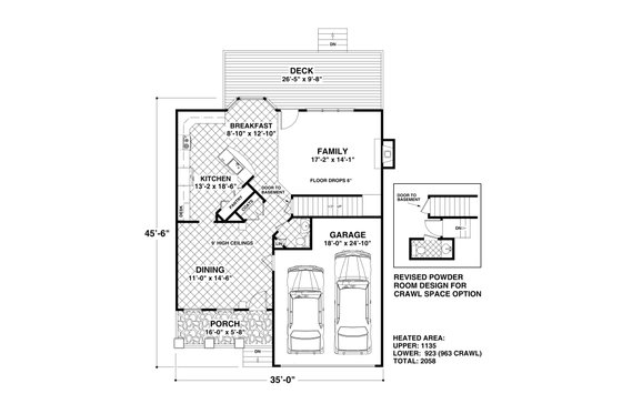 Floor Plan - Main Floor for Craftsman House Plan #56-722 - 3 bed, 2.5 bath