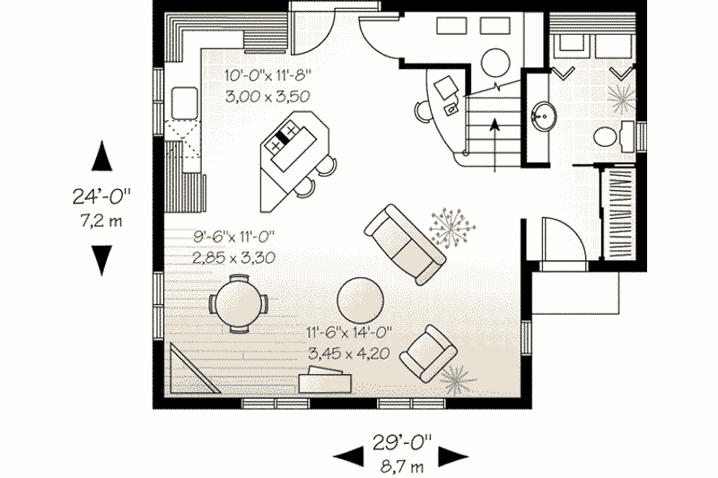 Architectural House Design - Floor Plan - Main Floor for Country House Plan #23-226 - 2 bed, 1.5 bath