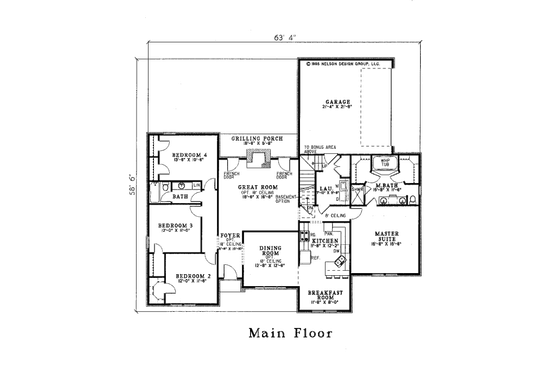Floor Plan - Main Floor for European House Plan #17-140 - 4 bed, 2 bath