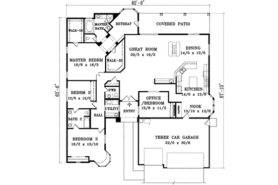 Floor Plan - Main Floor for Traditional House Plan #1-971 - 3 bed, 2.5 bath