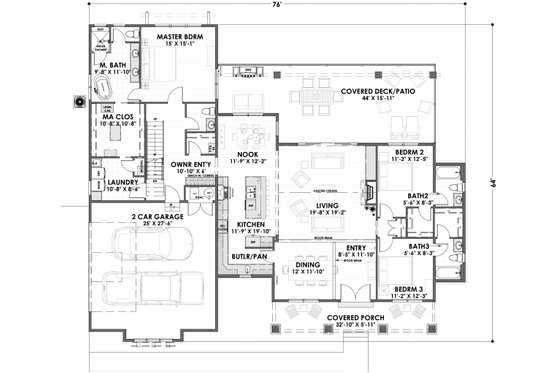 Floor Plan - Main Floor for Farmhouse House Plan #1069-17 - 3 bed, 2.5 bath