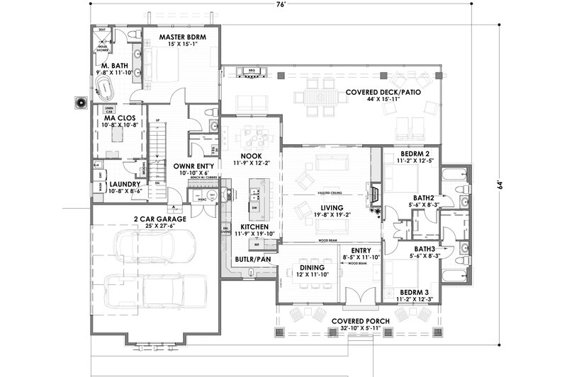 Home Plan - Floor Plan - Main Floor for Farmhouse House Plan #1069-17 - 3 bed, 2.5 bath
