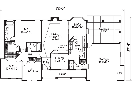 Floor Plan - Main Floor for Traditional House Plan #57-584 - 3 bed, 2 bath