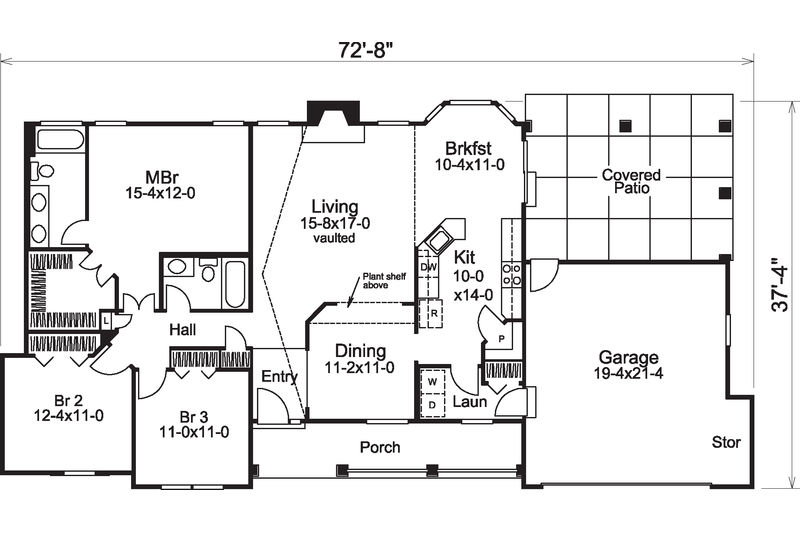 Traditional Style House Plan - 3 Beds 2 Baths 1568 Sq/Ft Plan #57-584 ...