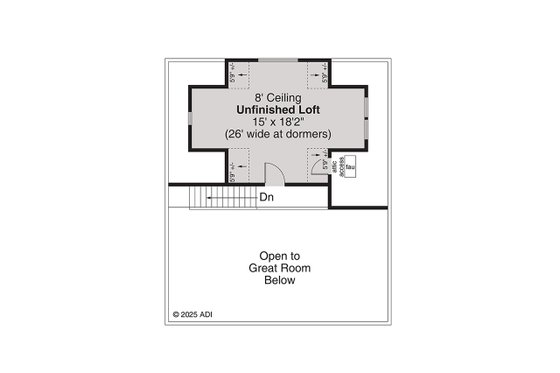 Floor Plan - Upper Floor for Bungalow House Plan #124-1345 - 2 bed, 2 bath