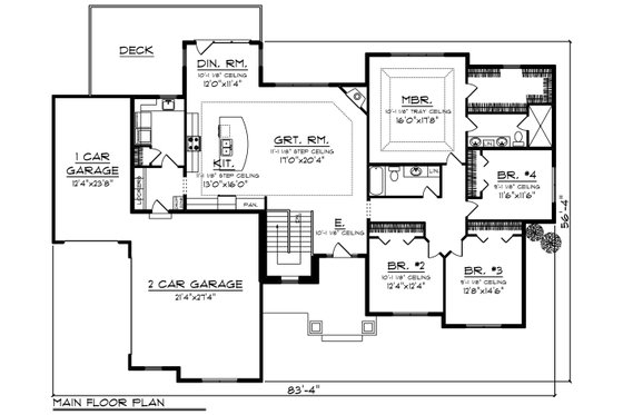 Floor Plan - Main Floor for Ranch House Plan #70-1275 - 4 bed, 2 bath