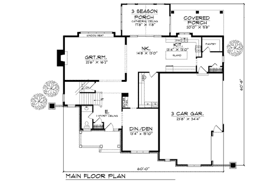 Floor Plan - Main Floor for Country House Plan #70-464 - 3 bed, 2.5 bath