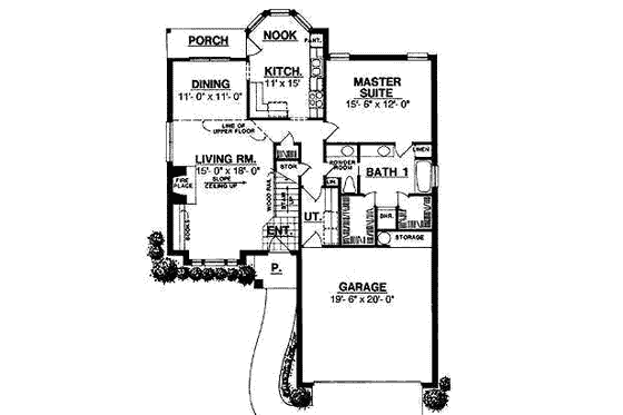 Floor Plan - Main Floor for Traditional House Plan #40-124 - 3 bed, 2 bath