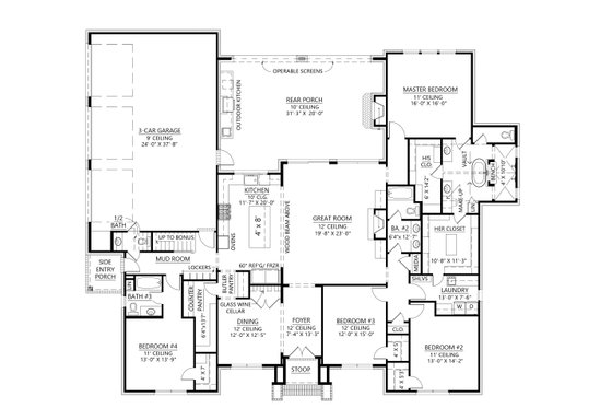 Floor Plan - Main Floor for Modern House Plan #1074-56 - 4 bed, 3.5 bath