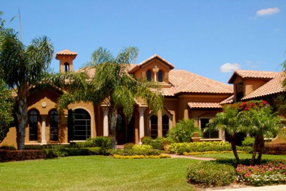 Exterior - Front Elevation for Mediterranean House Plan #135-187 - 4 bed, 6.5 bath