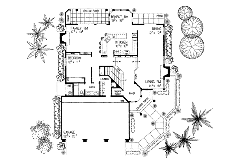 Home Plan - Floor Plan - Main Floor for Mediterranean House Plan #72-160 - 4 bed, 3 bath