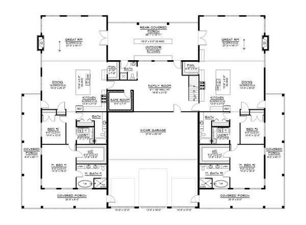 Architectural House Design - Floor Plan - Main Floor for Barndominium House Plan #1064-507 - 4 bed, 7 bath