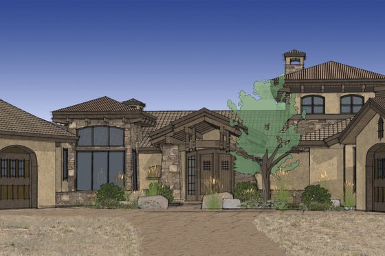 Exterior - Rear Elevation 2 for Adobe / Southwestern House Plan #892-6 - 3 bed, 3.5 bath
