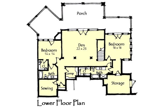 Floor Plan - Lower Floor for Craftsman House Plan #921-17 - 3 bed, 3.5 bath